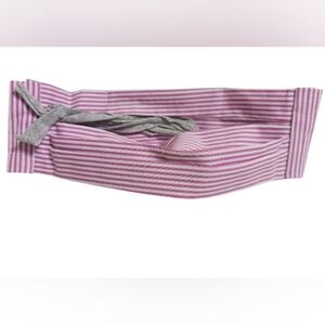 NEW HANDMADE PINK/WHITE STRIPED FACE MASK WITH ADJUSTABLE GRAY TIES